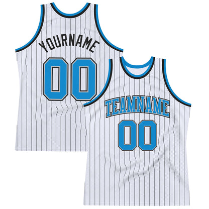 Custom White Black Pinstripe Blue-Gray Authentic Basketball Jersey - Sky-Custom