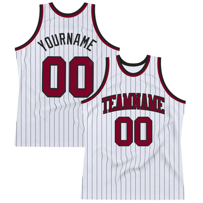 Custom White Black Pinstripe Maroon Authentic Basketball Jersey - Sky-Custom