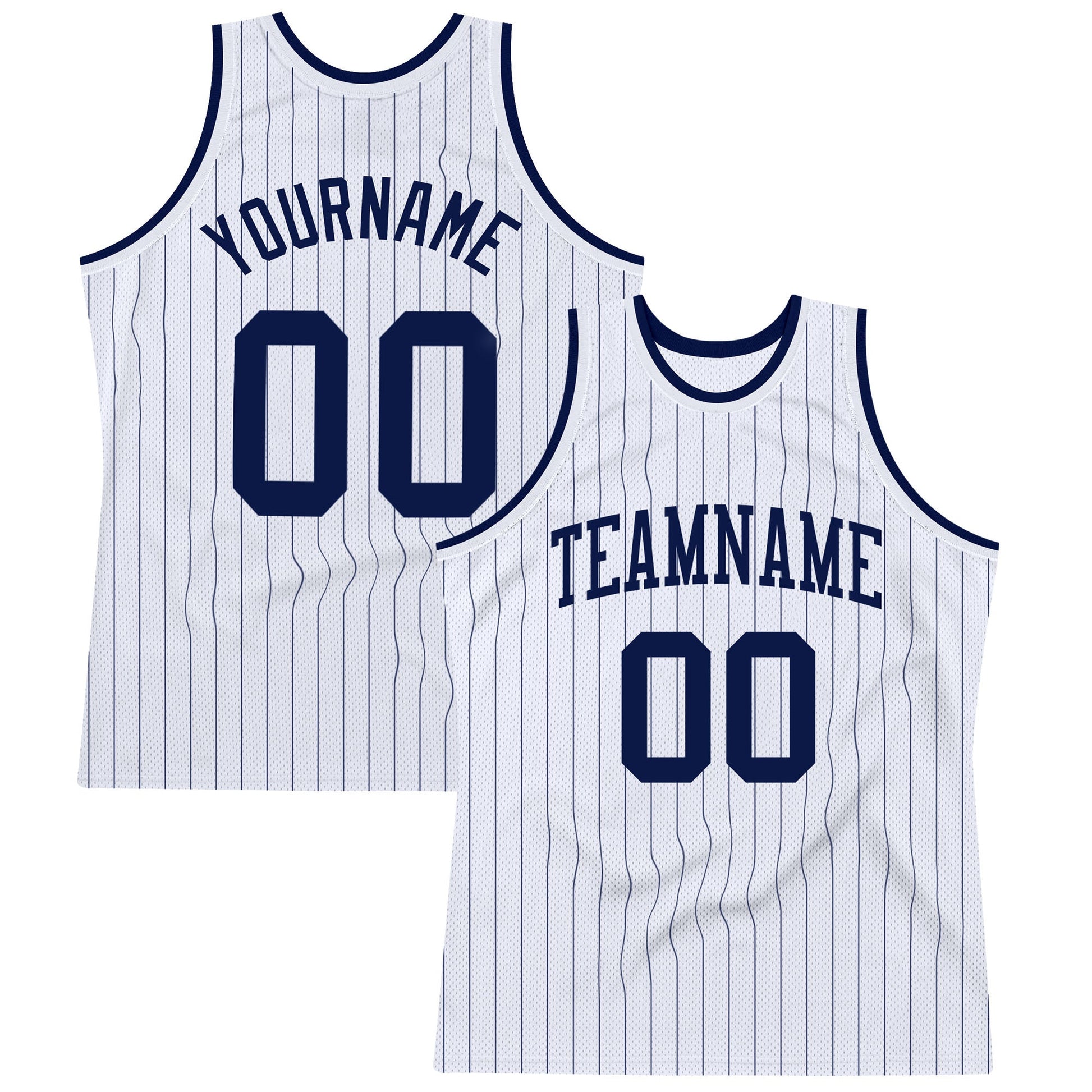 Custom White Navy Pinstripe Navy Authentic Basketball Jersey - Sky-Custom