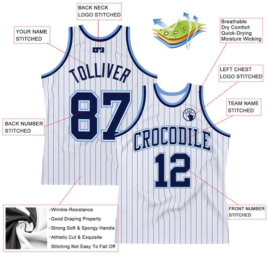 Custom White Navy Pinstripe Navy-Light Blue Authentic Basketball Jersey - Sky-Custom