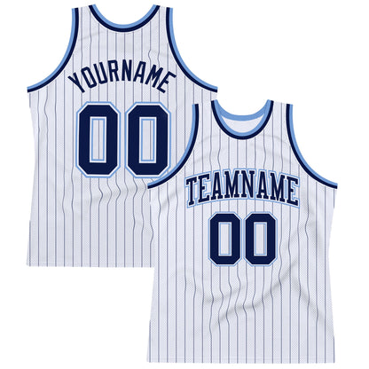 Custom White Navy Pinstripe Navy-Light Blue Authentic Basketball Jersey - Sky-Custom