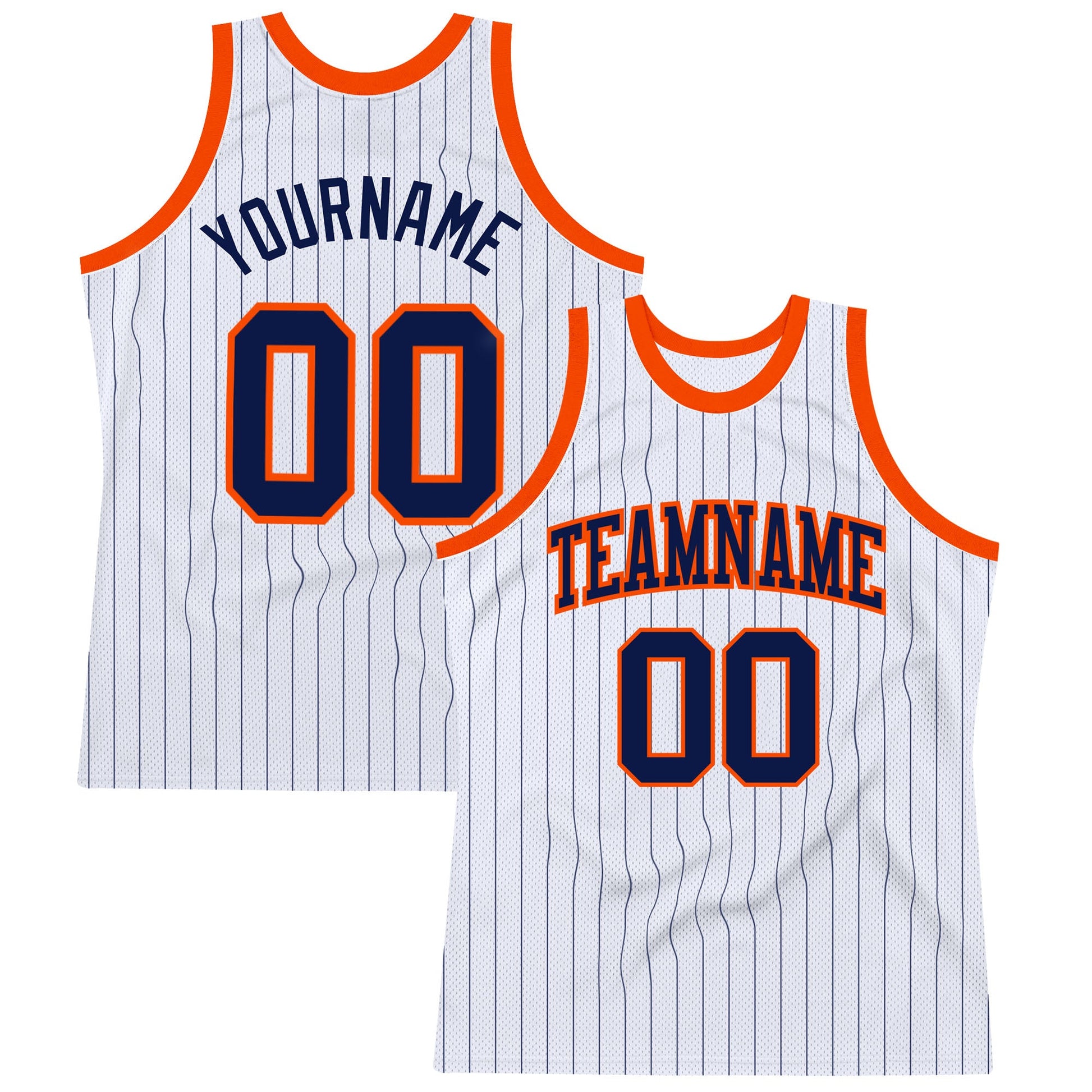 Custom White Navy Pinstripe Navy-Orange Authentic Basketball Jersey - Sky-Custom