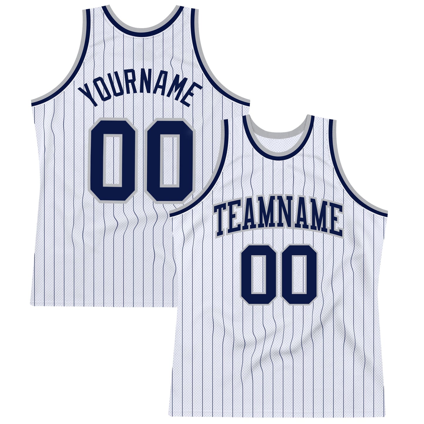 Custom White Navy Pinstripe Navy-Gray Authentic Basketball Jersey - Sky-Custom