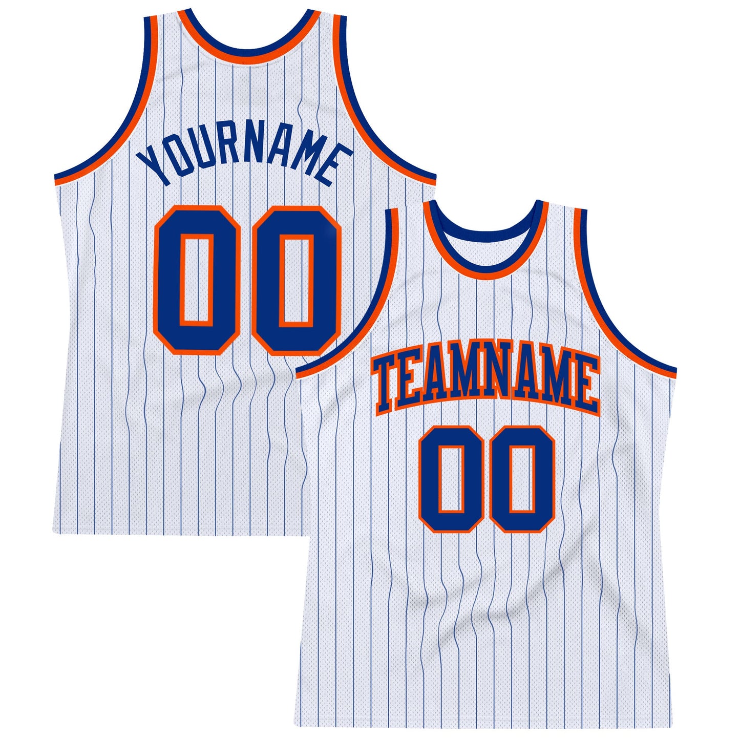 Custom White Royal Pinstripe Royal-Orange Authentic Basketball Jersey - Sky-Custom