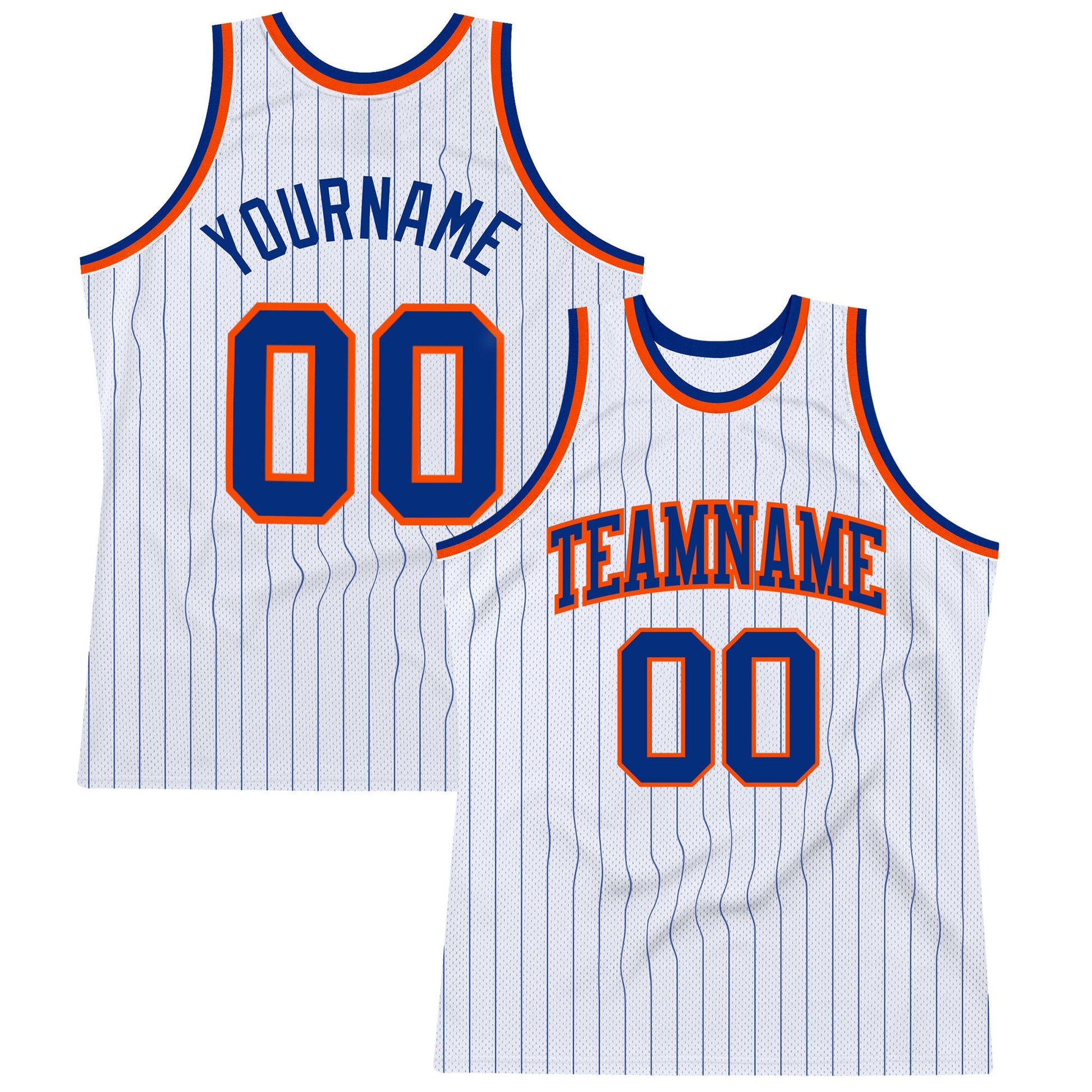 Custom White Royal Pinstripe Royal-Orange Authentic Basketball Jersey - Sky-Custom