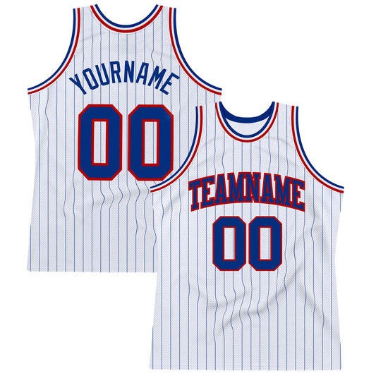 Custom White Royal Pinstripe Royal-Red Authentic Basketball Jersey - Sky-Custom