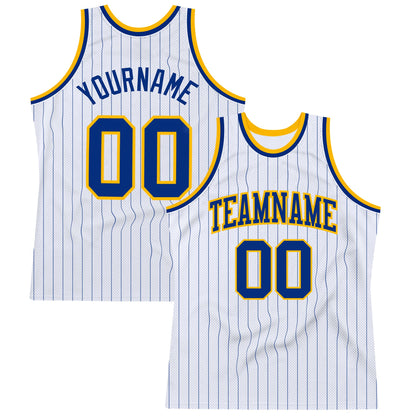 Custom White Royal Pinstripe Royal-Gold Authentic Basketball Jersey - Sky-Custom