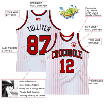 Custom White Red Pinstripe Red-Black Authentic Basketball Jersey - Sky-Custom