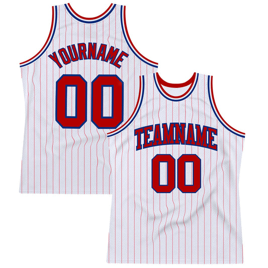 Custom White Red Pinstripe Red-Royal Authentic Basketball Jersey - Sky-Custom
