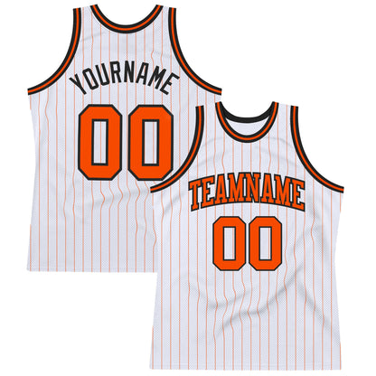 Custom White Orange Pinstripe Orange-Black Authentic Basketball Jersey - Sky-Custom