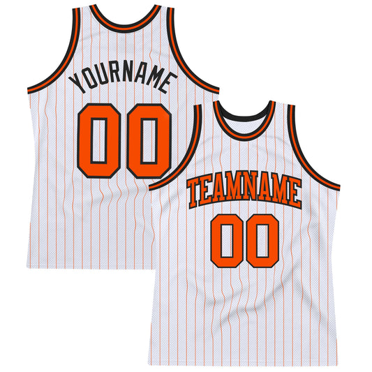 Custom White Orange Pinstripe Orange-Black Authentic Basketball Jersey - Sky-Custom