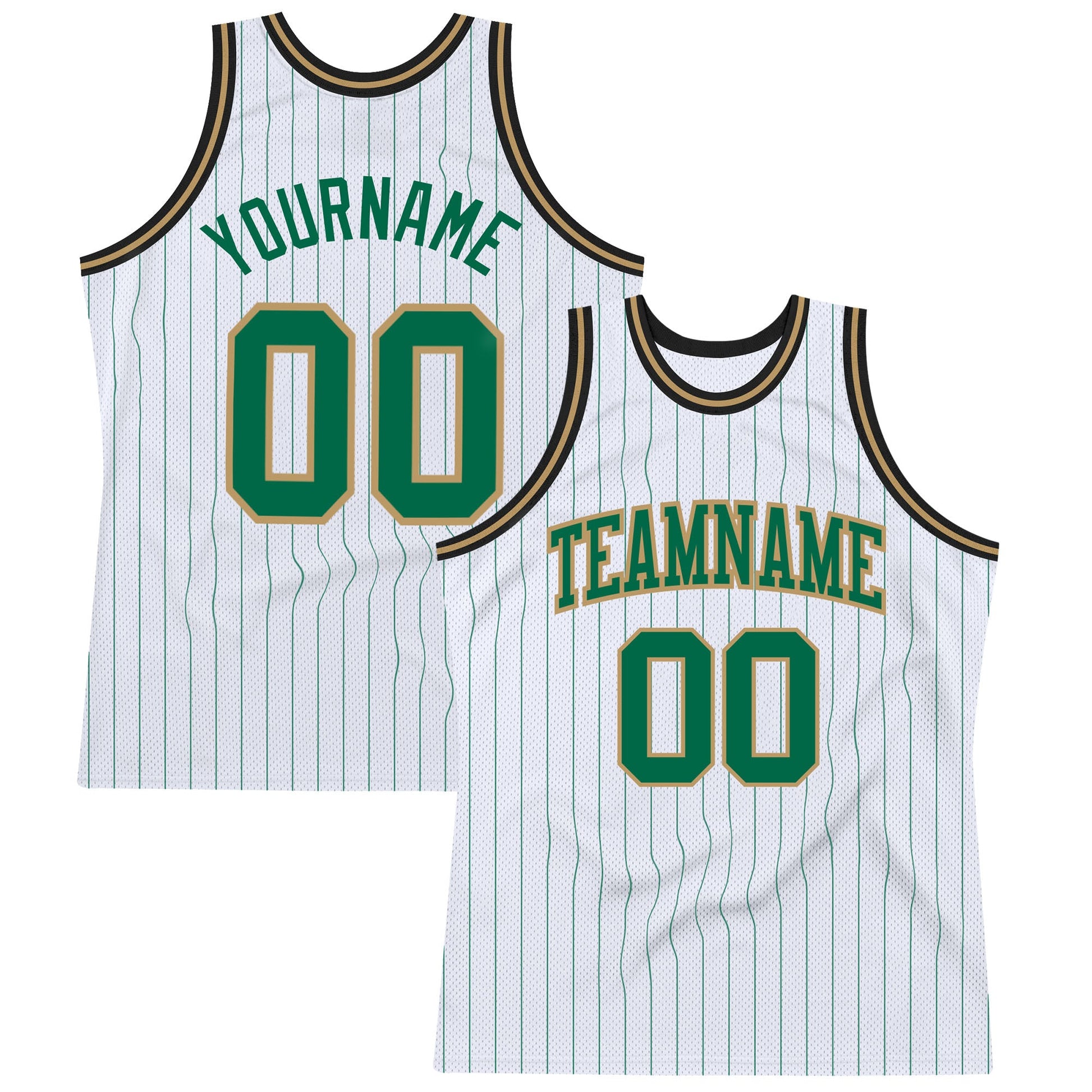 Custom White Kelly Green Pinstripe Kelly Green Old Gold-Black Authentic Basketball Jersey - Sky-Custom