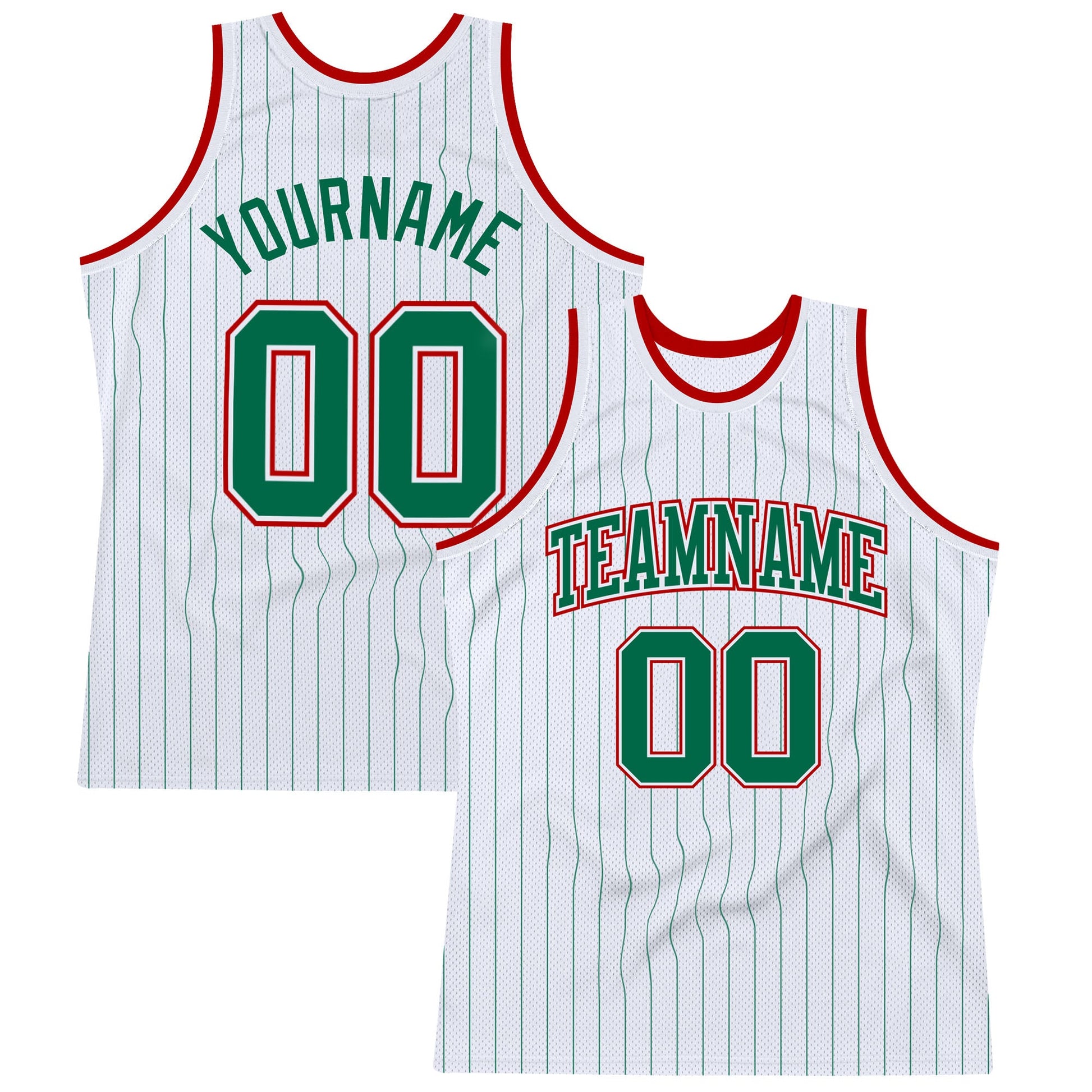 Custom White Kelly Green Pinstripe Kelly Green-Red Authentic Basketball Jersey - Sky-Custom