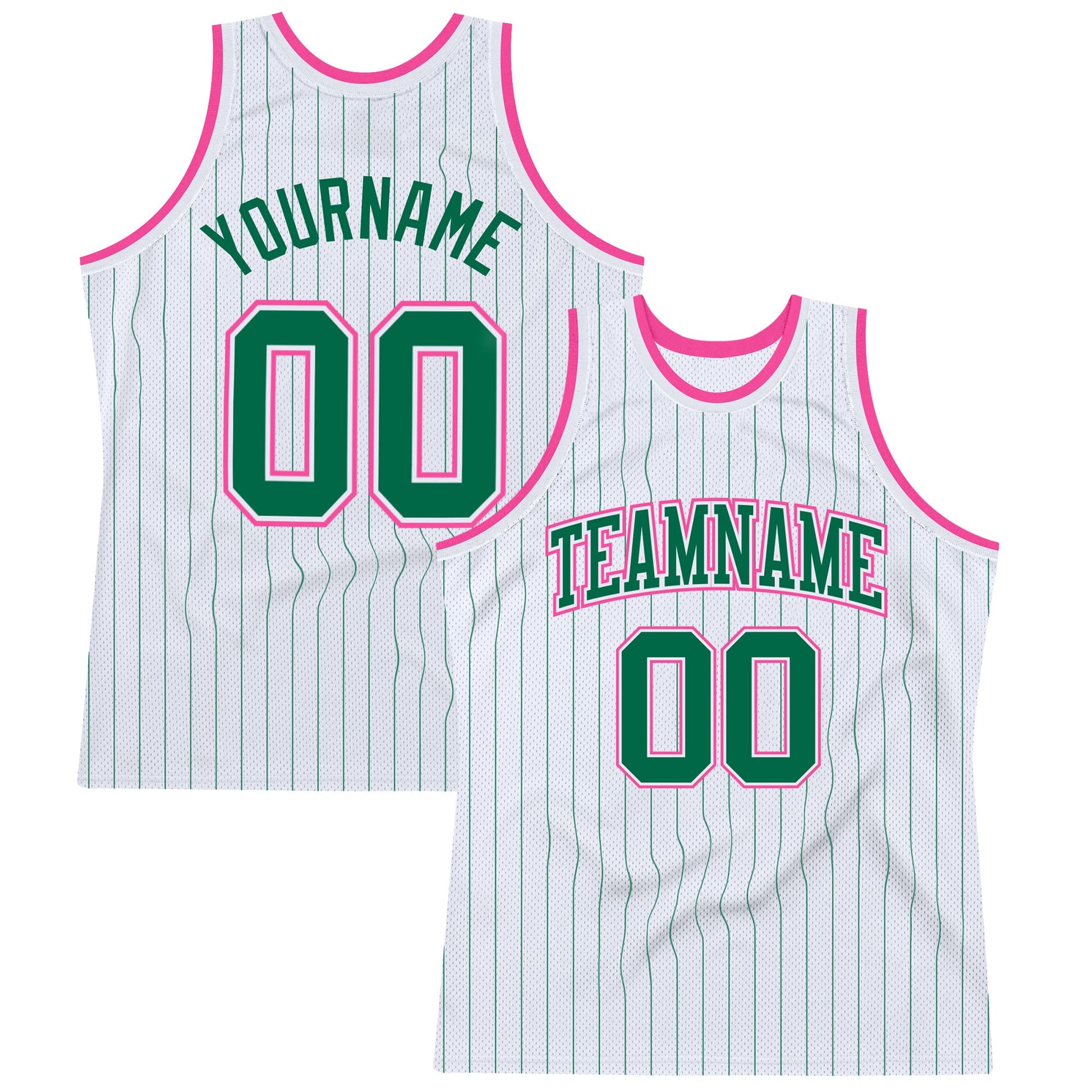 Custom White Kelly Green Pinstripe Kelly Green-Pink Authentic Basketball Jersey - Sky-Custom