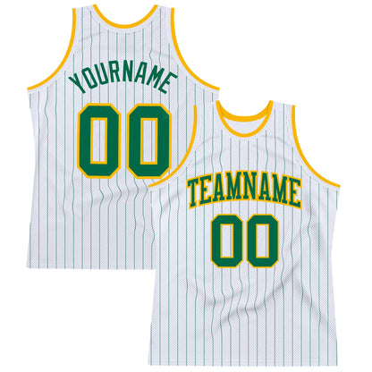 Custom White Kelly Green Pinstripe Kelly Green-Gold Authentic Basketball Jersey - Sky-Custom