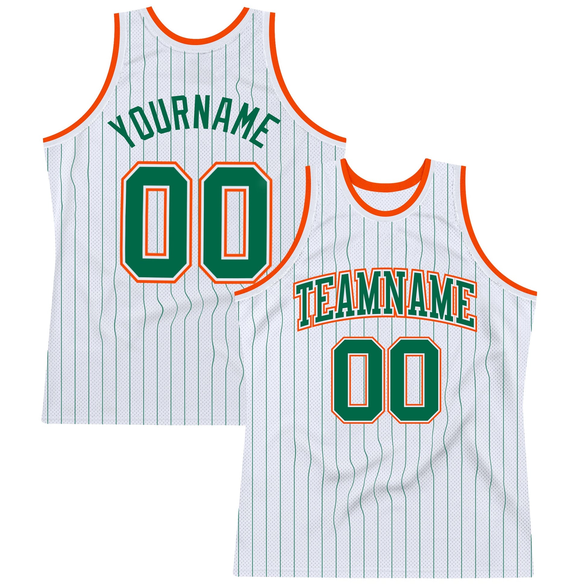 Custom White Kelly Green Pinstripe Kelly Green-Orange Authentic Basketball Jersey - Sky-Custom