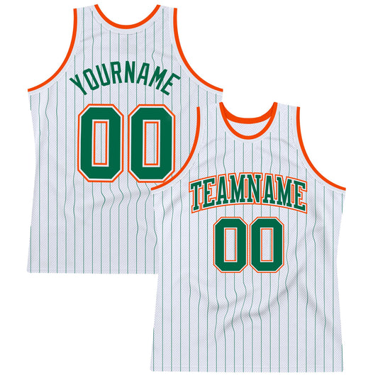 Custom White Kelly Green Pinstripe Kelly Green-Orange Authentic Basketball Jersey - Sky-Custom