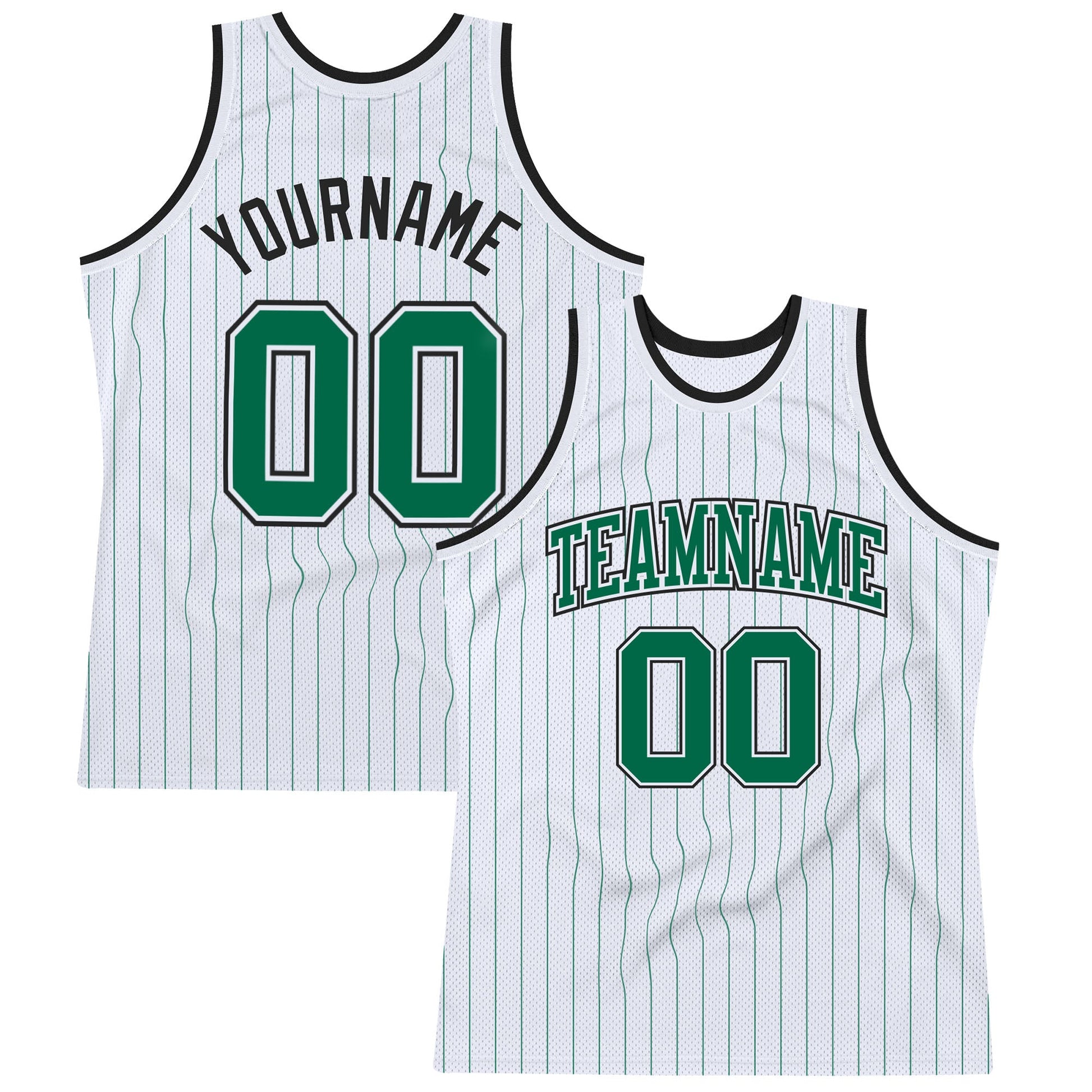 Custom White Kelly Green Pinstripe Kelly Green-Black Authentic Basketball Jersey - Sky-Custom