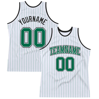 Custom White Kelly Green Pinstripe Kelly Green-Black Authentic Basketball Jersey - Sky-Custom