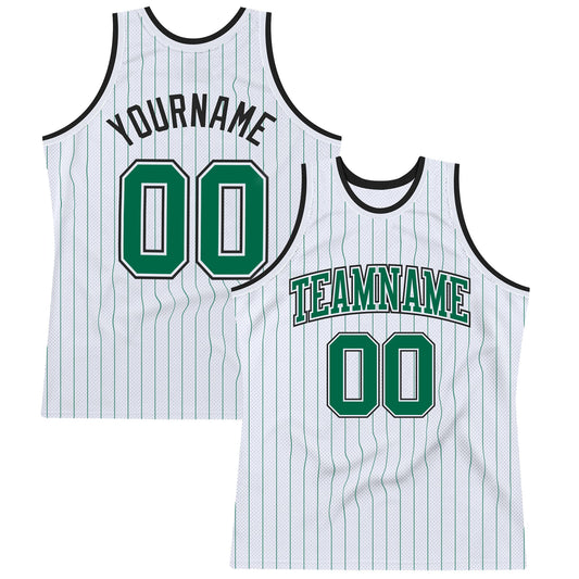 Custom White Kelly Green Pinstripe Kelly Green-Black Authentic Basketball Jersey - Sky-Custom