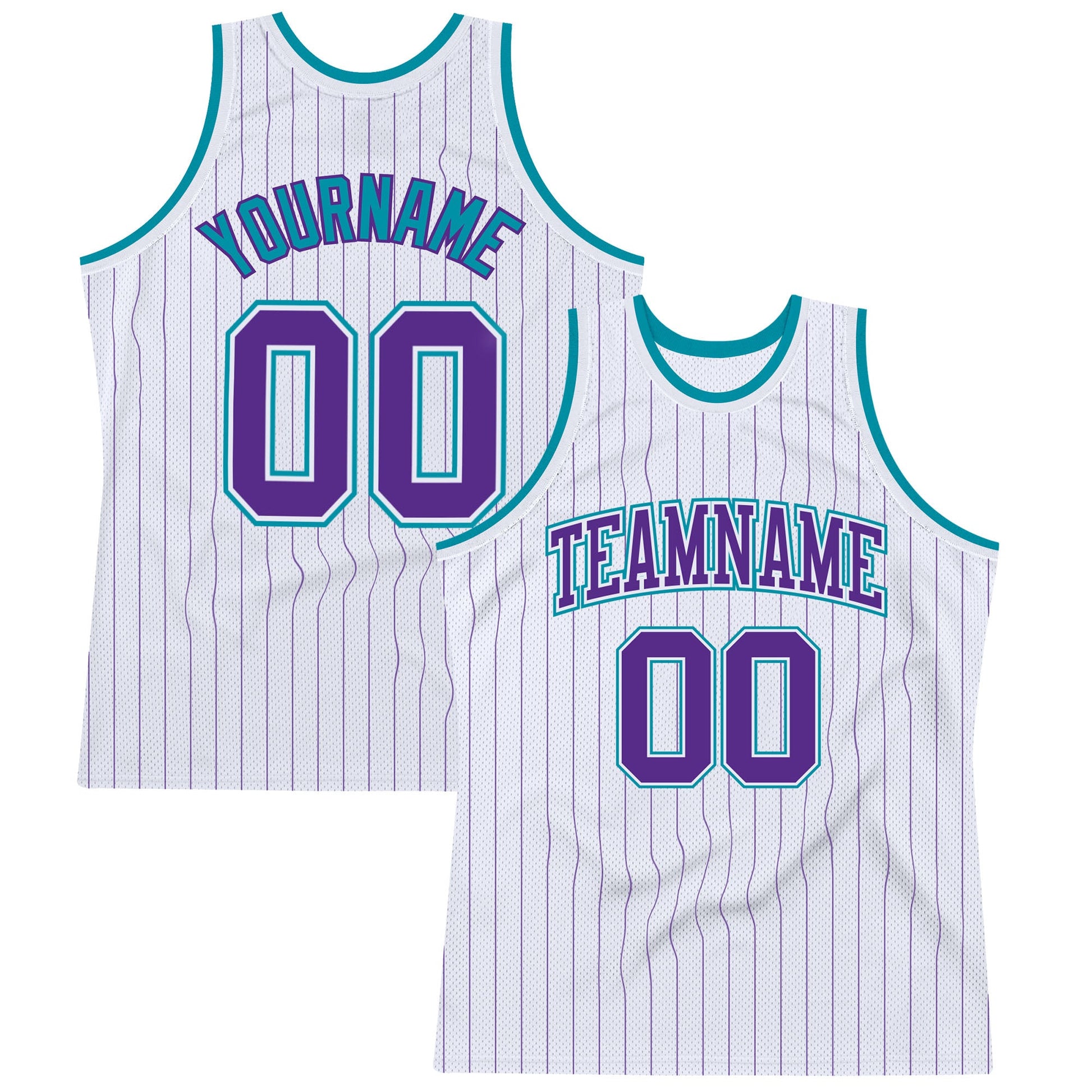 Custom White Purple Pinstripe Purple-Teal Authentic Basketball Jersey - Sky-Custom