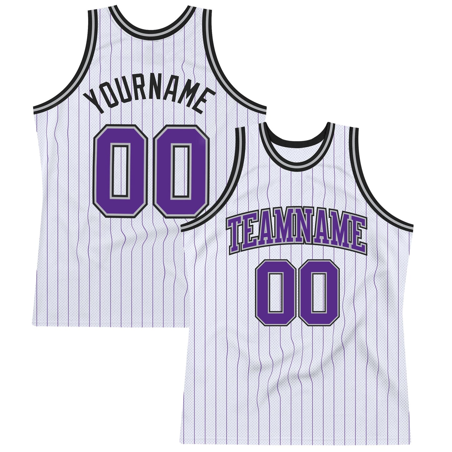 Custom White Purple Pinstripe Purple Gray-Black Authentic Basketball Jersey - Sky-Custom