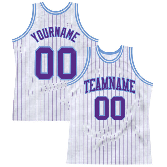 Custom White Purple Pinstripe Purple-Light Blue Authentic Basketball Jersey - Sky-Custom