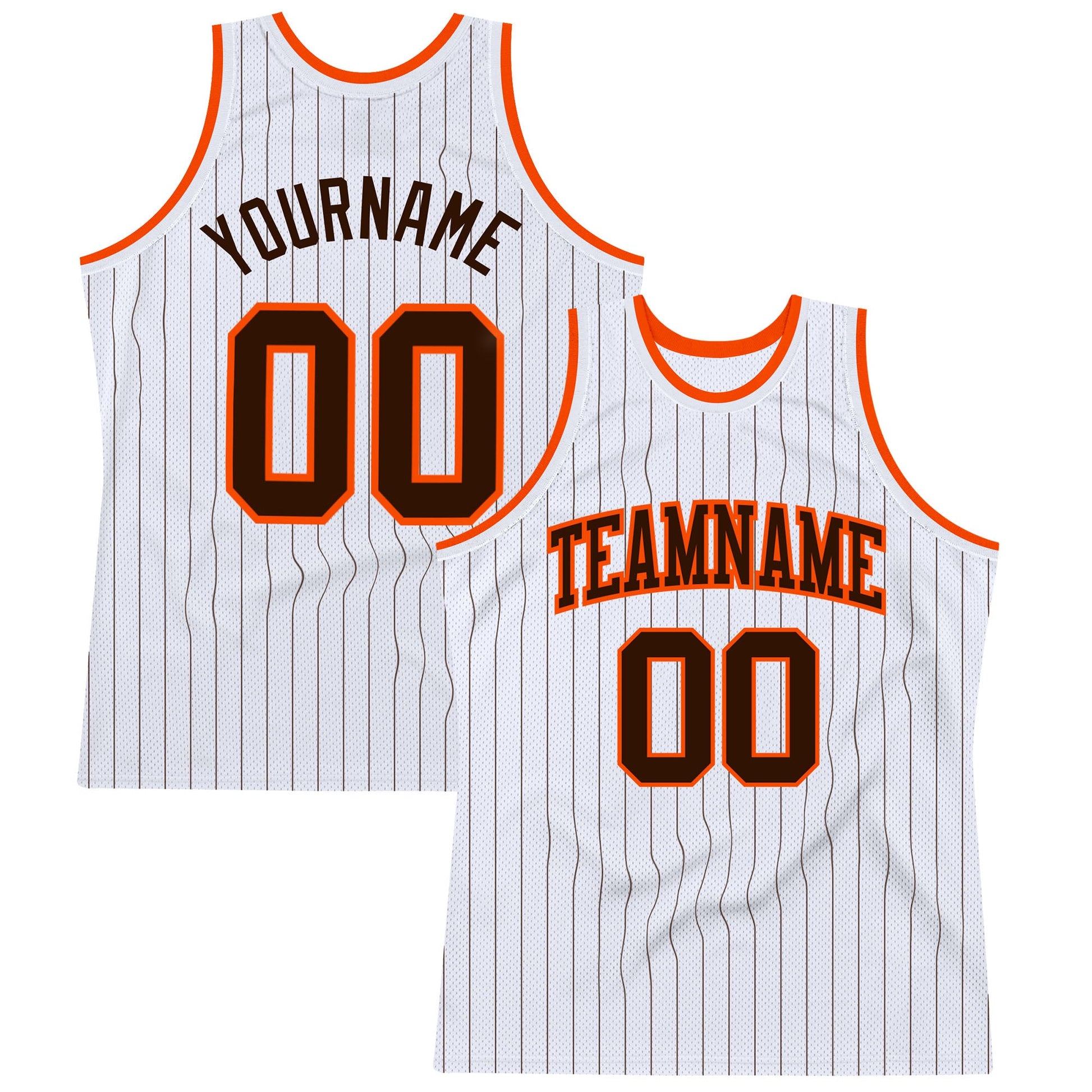 Custom White Brown Pinstripe Brown-Orange Authentic Basketball Jersey - Sky-Custom