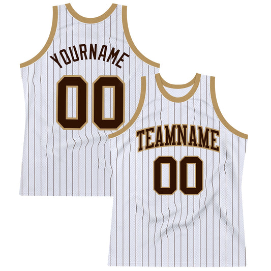 Custom White Brown Pinstripe Brown-Old Gold Authentic Basketball Jersey - Sky-Custom