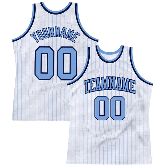 Custom White Light Blue Pinstripe Light Blue-Navy Authentic Basketball Jersey - Sky-Custom