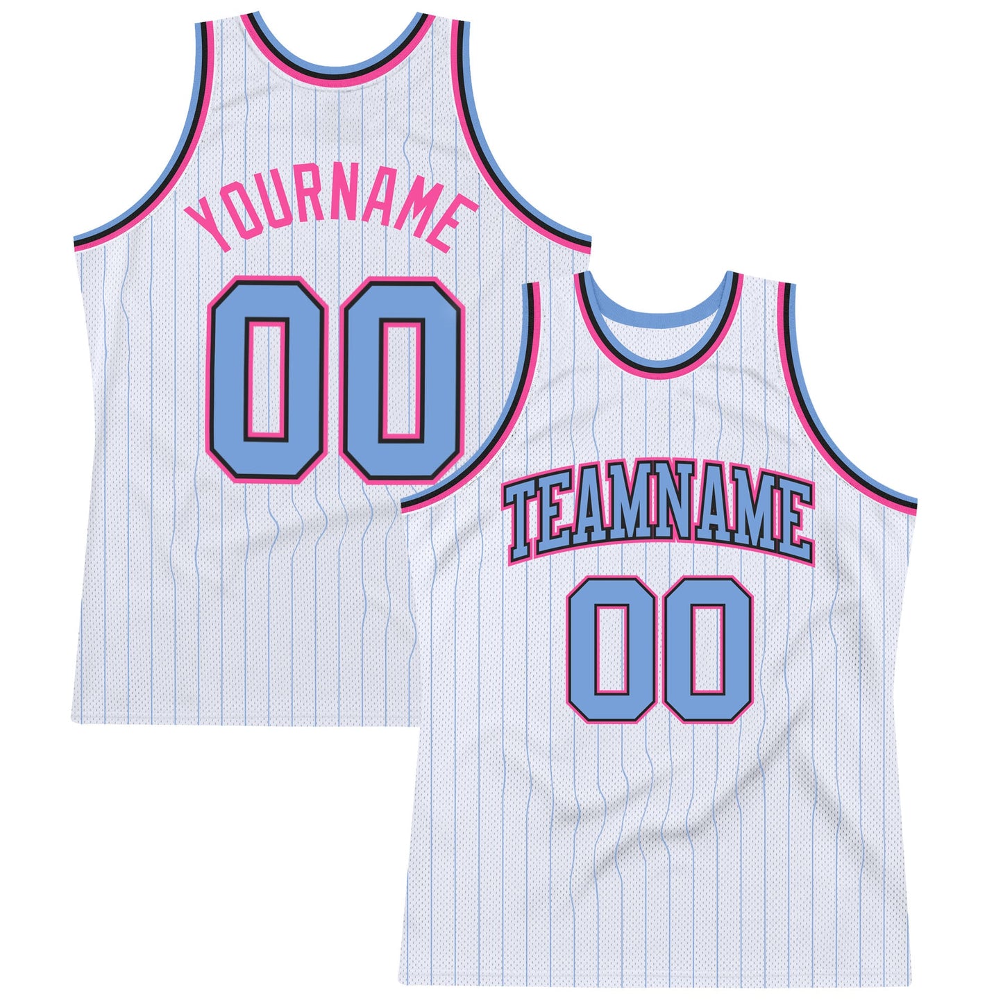 Custom White Light Blue Pinstripe Light Blue Black-Pink Authentic Basketball Jersey - Sky-Custom
