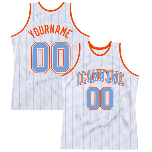 Custom White Light Blue Pinstripe Light Blue-Orange Authentic Basketball Jersey - Sky-Custom