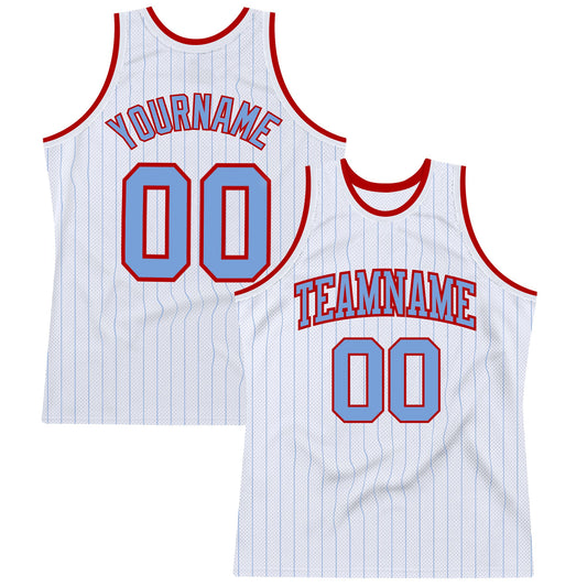 Custom White Light Blue Pinstripe Light Blue-Red Authentic Basketball Jersey - Sky-Custom