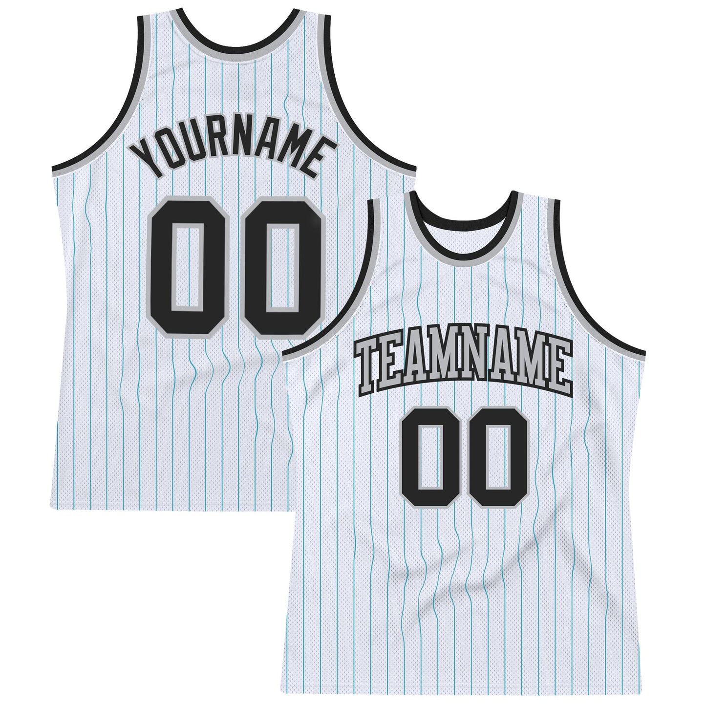 Custom White Teal Pinstripe Black-Gray Authentic Basketball Jersey - Sky-Custom