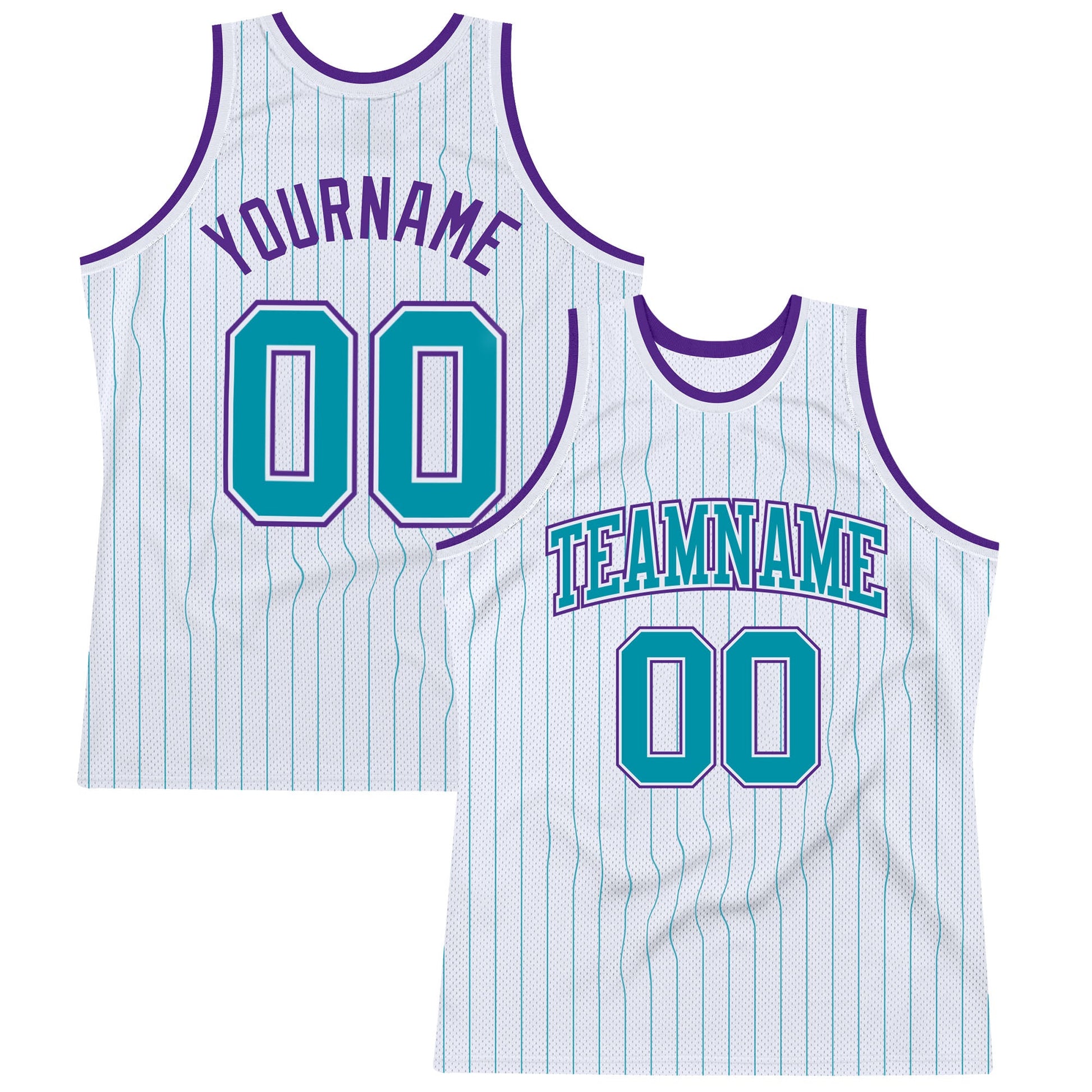 Custom White Teal Pinstripe Teal-Purple Authentic Basketball Jersey - Sky-Custom