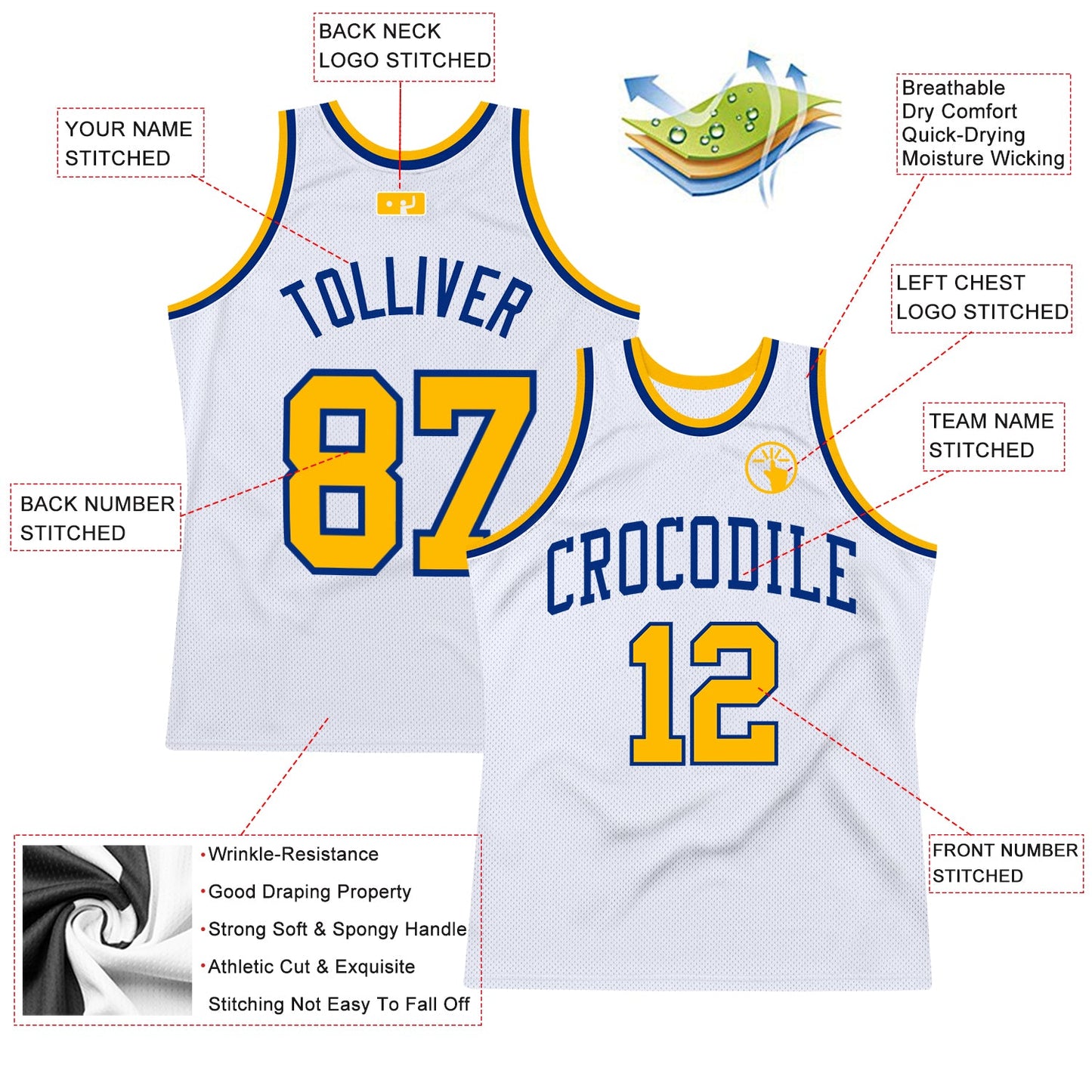 Custom White Gold-Royal Authentic Throwback Basketball Jersey - Sky-Custom