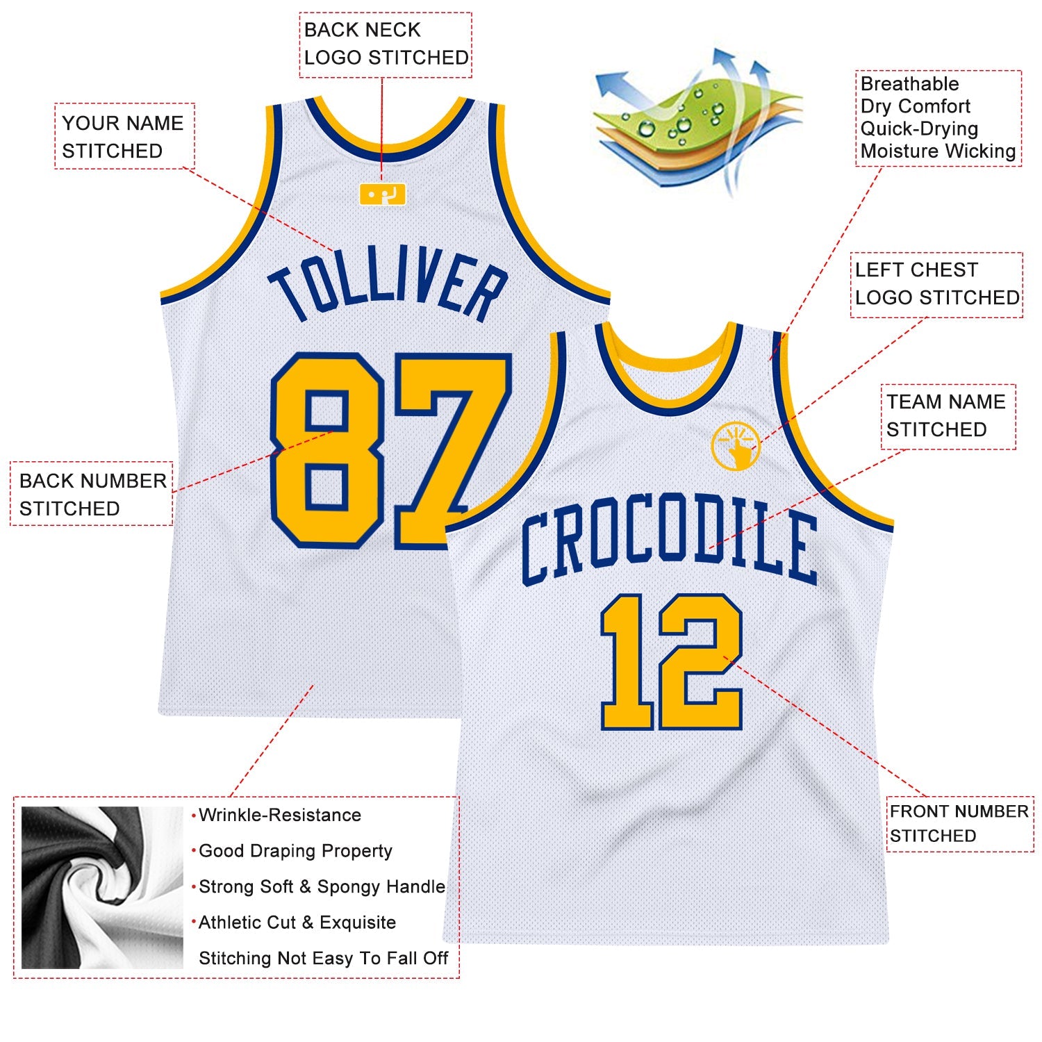 Custom White Gold-Royal Authentic Throwback Basketball Jersey - Sky-Custom