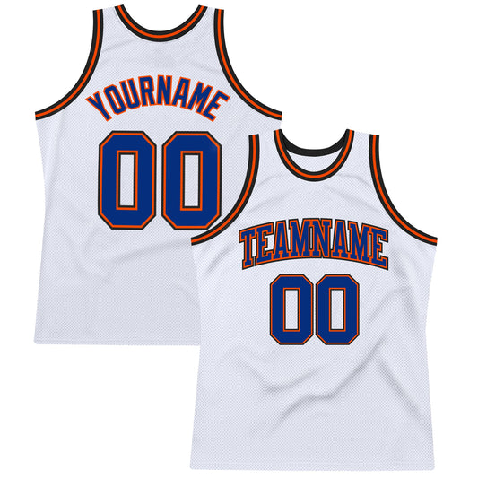 Custom White Royal Orange-Black Authentic Throwback Basketball Jersey - Sky-Custom