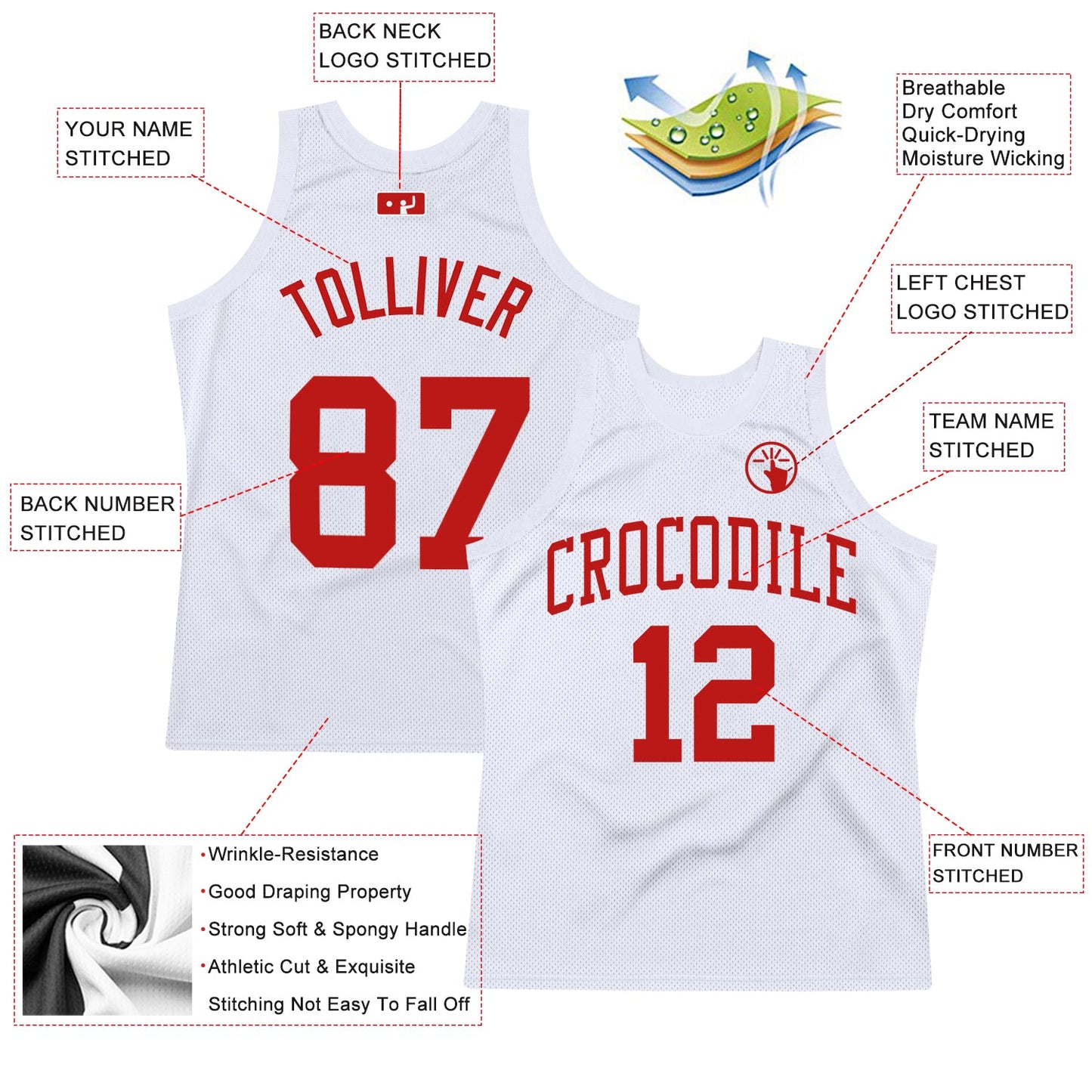 Custom White Scarlet Authentic Throwback Basketball Jersey - Sky-Custom