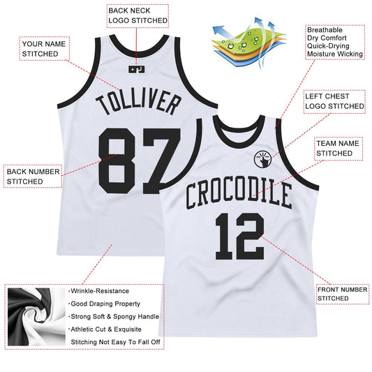 Custom White Black Authentic Throwback Basketball Jersey - Sky-Custom