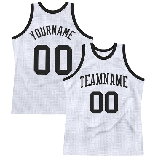 Custom White Black Authentic Throwback Basketball Jersey - Sky-Custom