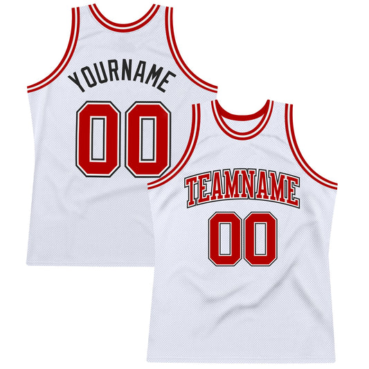Custom White Red-Black Authentic Throwback Basketball Jersey - Sky-Custom