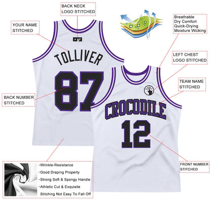 Custom White Black-Purple Authentic Throwback Basketball Jersey - Sky-Custom
