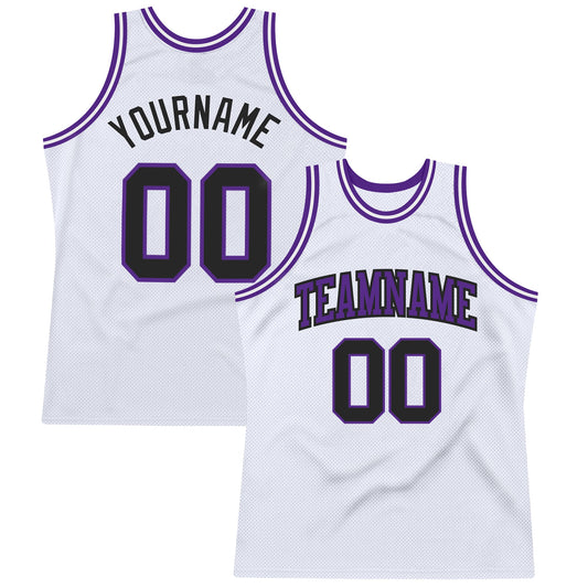 Custom White Black-Purple Authentic Throwback Basketball Jersey - Sky-Custom