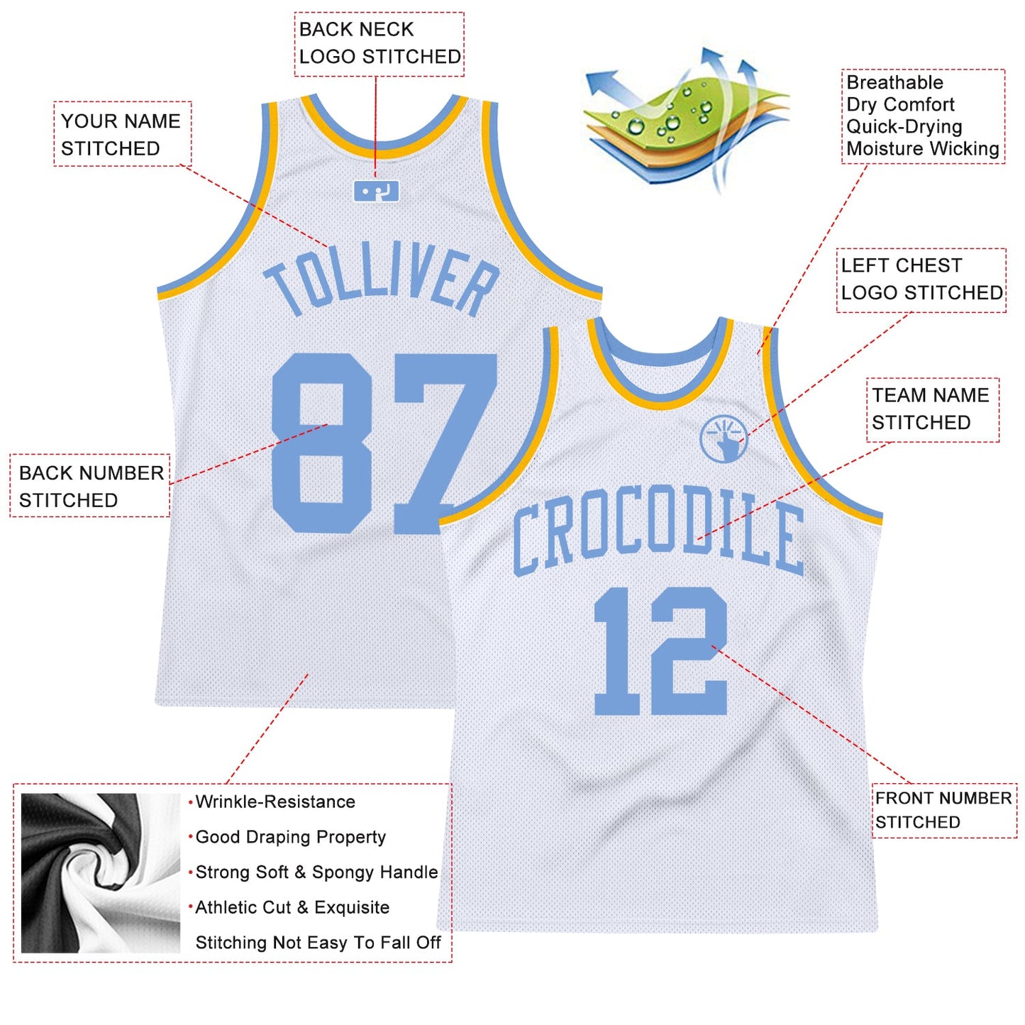 Custom White Light Blue-Gold Authentic Throwback Basketball Jersey - Sky-Custom