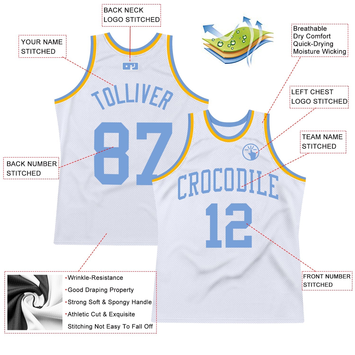 Custom White Light Blue-Gold Authentic Throwback Basketball Jersey - Sky-Custom