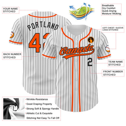 Custom White Black Pinstripe Orange Authentic Baseball Jersey - Sky-Custom