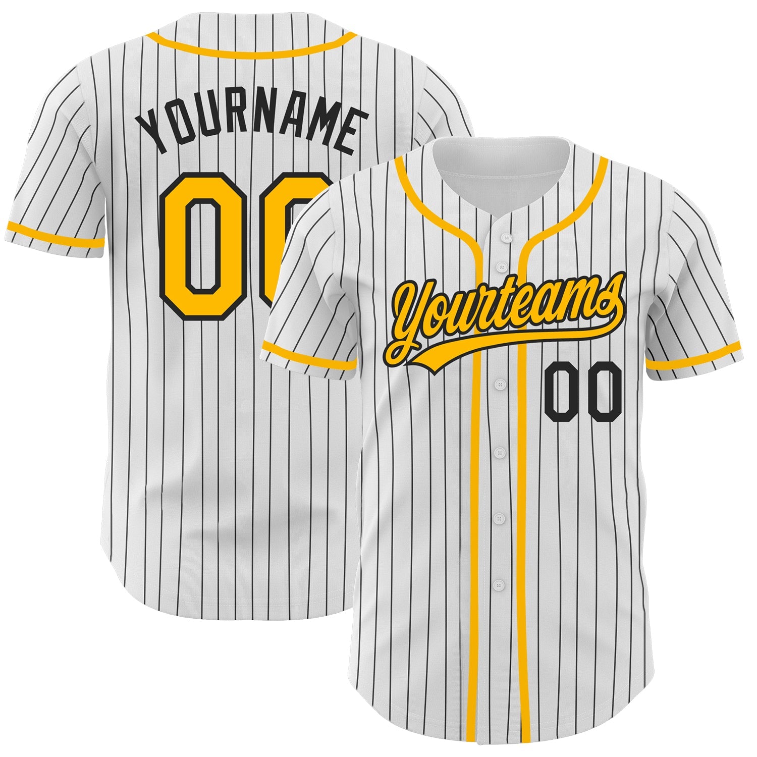 Custom White Black Pinstripe Gold Authentic Baseball Jersey - Sky-Custom