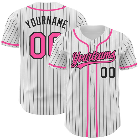 Custom White Black Pinstripe Pink Authentic Baseball Jersey - Sky-Custom