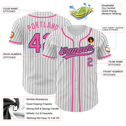 Custom White Black Pinstripe Pink-Light Blue Authentic Baseball Jersey - Sky-Custom